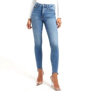 Good American Jeans Womens "15 Blue Denim Good Waist Raw Step Hem Rip Distress